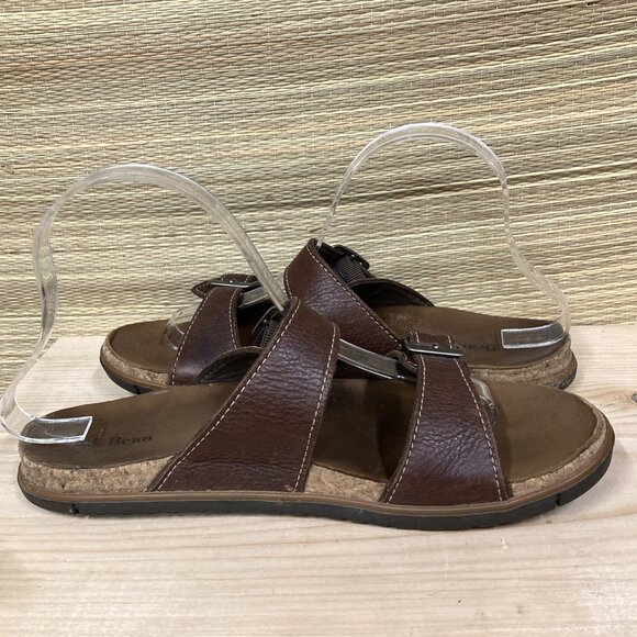 L.L. Bean Eco Comfort Shoes Women's 8M Brown Leather Two‎ Strap Buckle Sandals - Picture 2 of 8